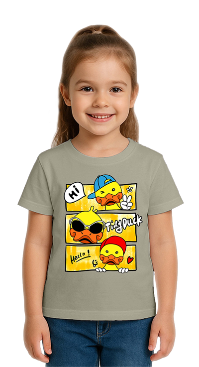 Unisex Ördek Duck Baskılı Çocuk Tişört pamuklu penye kumaş