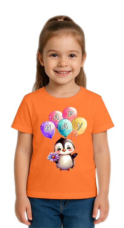 Unisex Penguen Penguin Baskılı Çocuk Tişört pamuklu penye kumaş