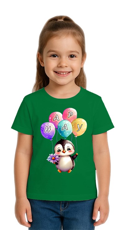 Unisex Penguen Penguin Baskılı Çocuk Tişört pamuklu penye kumaş