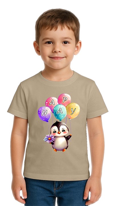 Unisex Penguen Penguin Baskılı Çocuk Tişört pamuklu penye kumaş