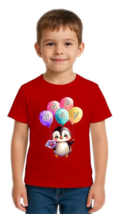 Unisex Penguen Penguin Baskılı Çocuk Tişört pamuklu penye kumaş