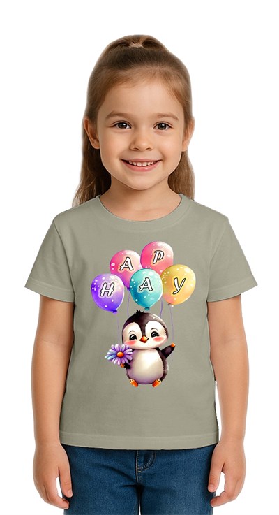 Unisex Penguen Penguin Baskılı Çocuk Tişört pamuklu penye kumaş