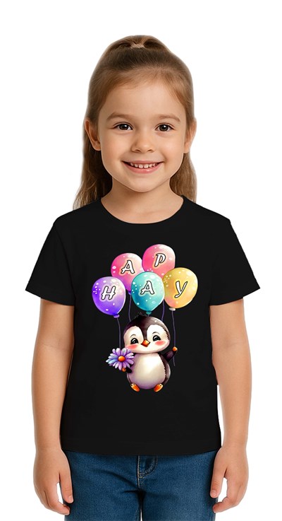 Unisex Penguen Penguin Baskılı Çocuk Tişört pamuklu penye kumaş