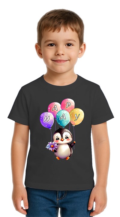 Unisex Penguen Penguin Baskılı Çocuk Tişört pamuklu penye kumaş