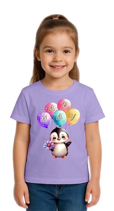 Unisex Penguen Penguin Baskılı Çocuk Tişört pamuklu penye kumaş