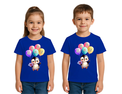 Unisex Penguen Penguin Baskılı Çocuk Tişört pamuklu penye kumaş