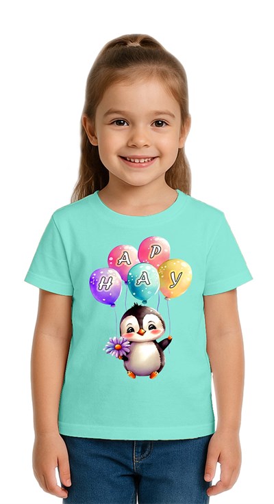 Unisex Penguen Penguin Baskılı Çocuk Tişört pamuklu penye kumaş