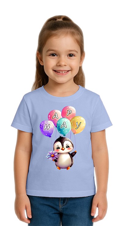 Unisex Penguen Penguin Baskılı Çocuk Tişört pamuklu penye kumaş