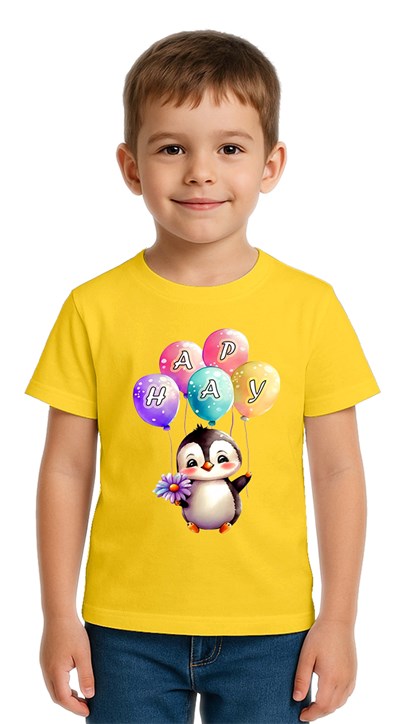 Unisex Penguen Penguin Baskılı Çocuk Tişört pamuklu penye kumaş