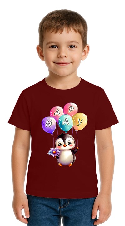 Unisex Penguen Penguin Baskılı Çocuk Tişört pamuklu penye kumaş