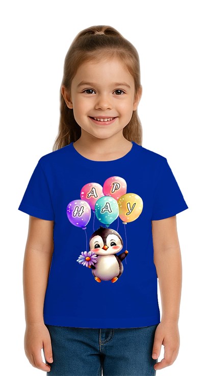 Unisex Penguen Penguin Baskılı Çocuk Tişört pamuklu penye kumaş