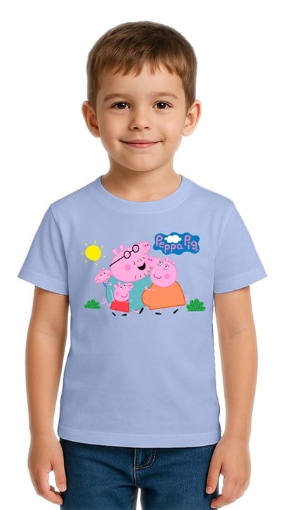 Unisex Peppa Pig baskılı Çocuk Tişört pamuklu penye kumaş