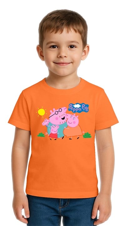 Unisex Peppa Pig baskılı Çocuk Tişört pamuklu penye kumaş