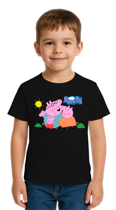Unisex Peppa Pig baskılı Çocuk Tişört pamuklu penye kumaş