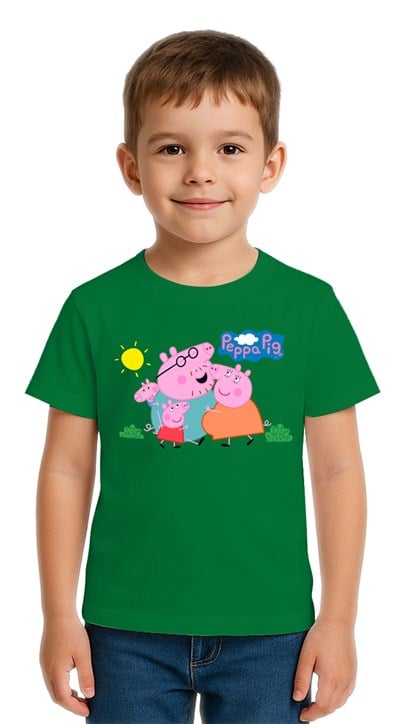 Unisex Peppa Pig baskılı Çocuk Tişört pamuklu penye kumaş