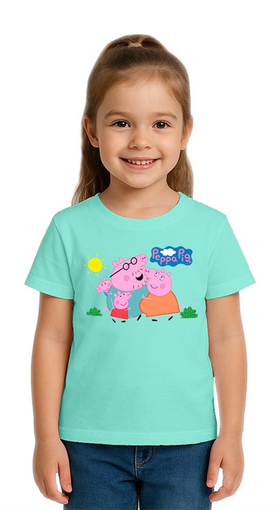 Unisex Peppa Pig baskılı Çocuk Tişört pamuklu penye kumaş