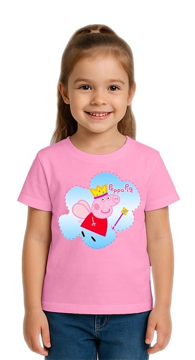 Unisex Peppa Pig baskılı Çocuk Tişört pamuklu penye kumaş