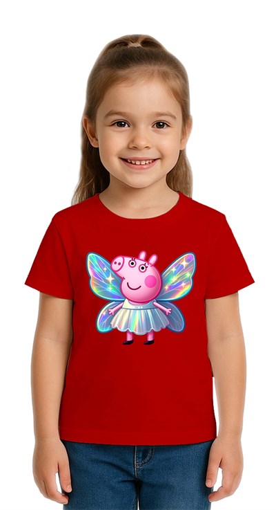 Unisex Peppa Pig baskılı Çocuk Tişört pamuklu penye kumaş