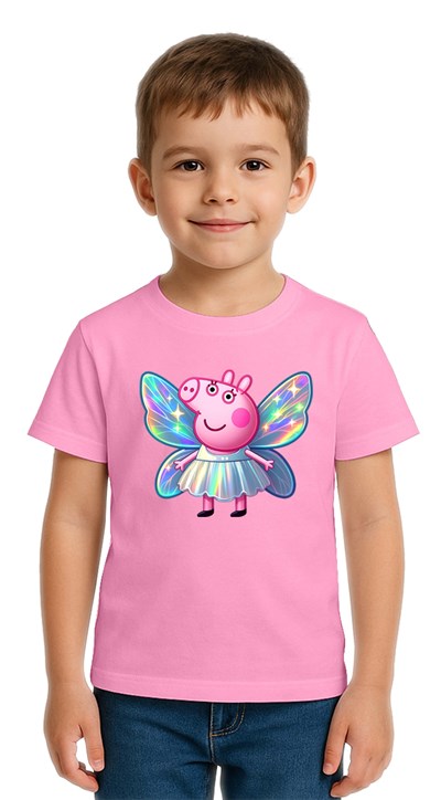 Unisex Peppa Pig baskılı Çocuk Tişört pamuklu penye kumaş