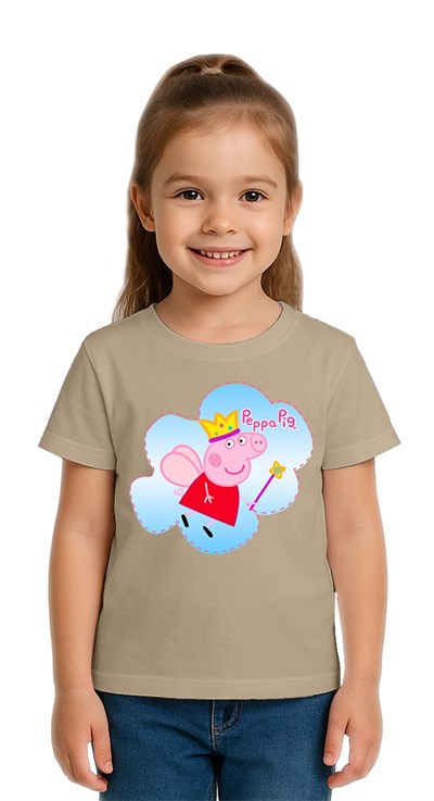 Unisex Peppa Pig baskılı Çocuk Tişört pamuklu penye kumaş