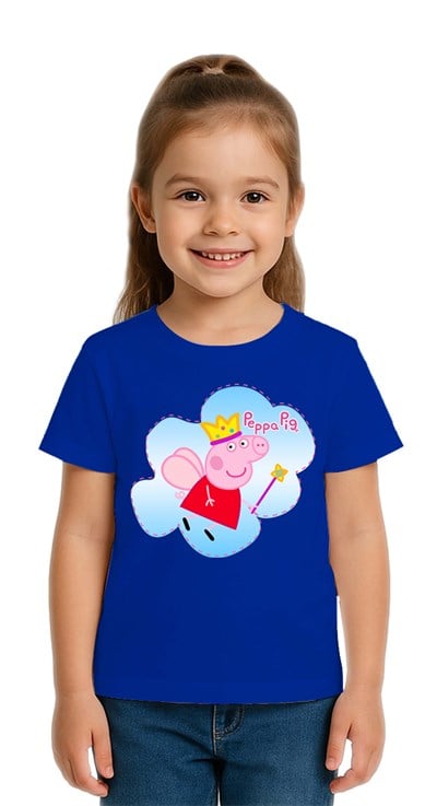 Unisex Peppa Pig baskılı Çocuk Tişört pamuklu penye kumaş