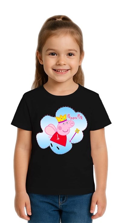 Unisex Peppa Pig baskılı Çocuk Tişört pamuklu penye kumaş