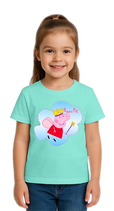 Unisex Peppa Pig baskılı Çocuk Tişört pamuklu penye kumaş