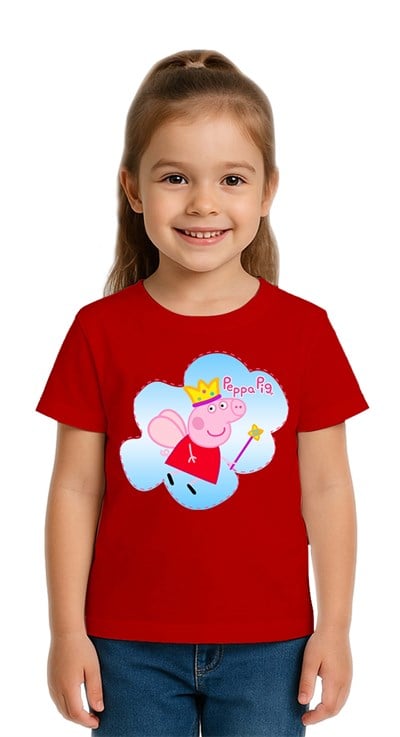 Unisex Peppa Pig baskılı Çocuk Tişört pamuklu penye kumaş