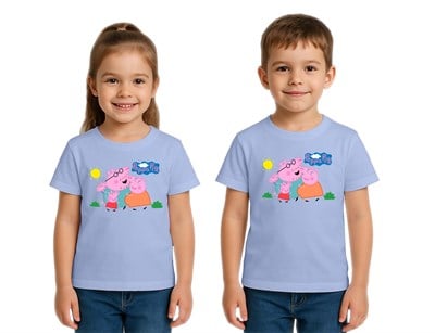 Unisex Peppa Pig baskılı Çocuk Tişört pamuklu penye kumaş
