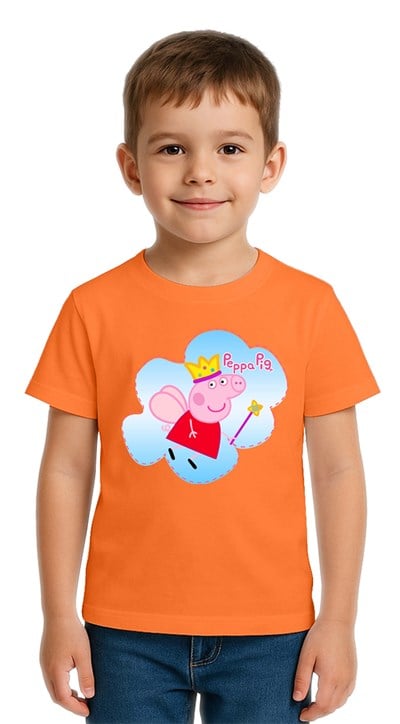 Unisex Peppa Pig baskılı Çocuk Tişört pamuklu penye kumaş