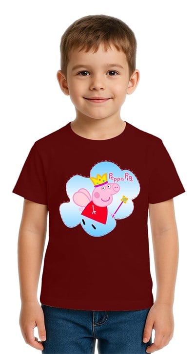 Unisex Peppa Pig baskılı Çocuk Tişört pamuklu penye kumaş