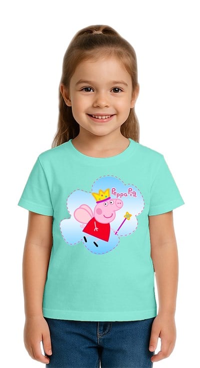 Unisex Peppa Pig baskılı Çocuk Tişört pamuklu penye kumaş