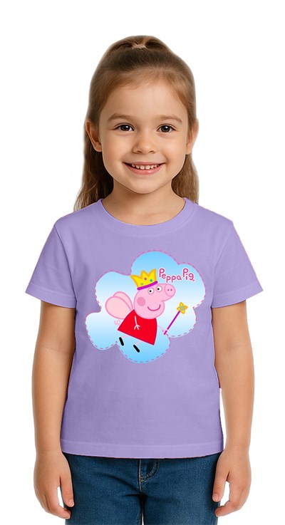 Unisex Peppa Pig baskılı Çocuk Tişört pamuklu penye kumaş