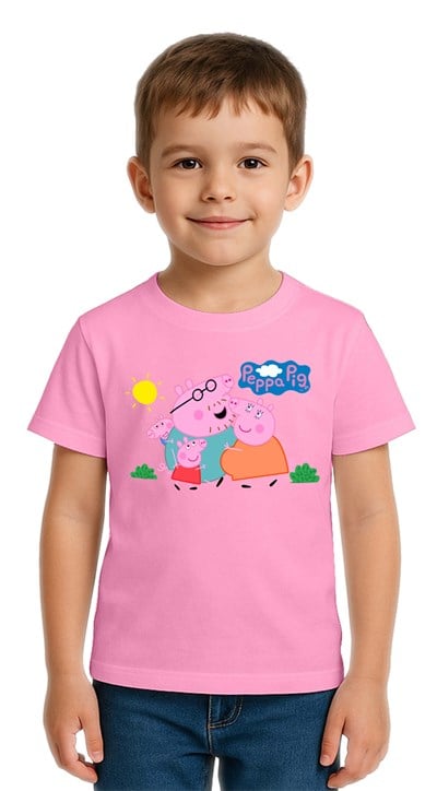 Unisex Peppa Pig baskılı Çocuk Tişört pamuklu penye kumaş