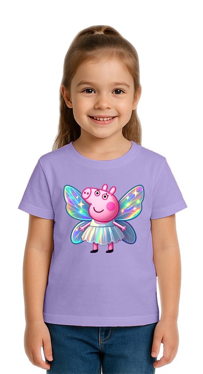Unisex Peppa Pig baskılı Çocuk Tişört pamuklu penye kumaş