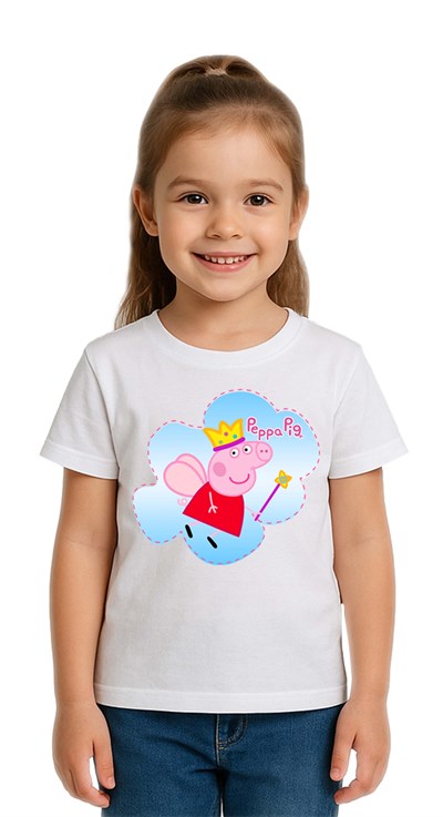 Unisex Peppa Pig baskılı Çocuk Tişört pamuklu penye kumaş