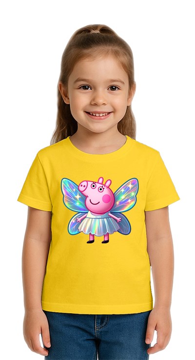 Unisex Peppa Pig baskılı Çocuk Tişört pamuklu penye kumaş