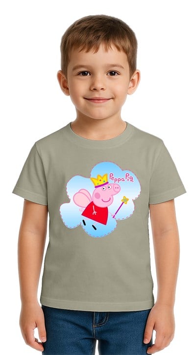 Unisex Peppa Pig baskılı Çocuk Tişört pamuklu penye kumaş