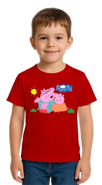 Unisex Peppa Pig baskılı Çocuk Tişört pamuklu penye kumaş