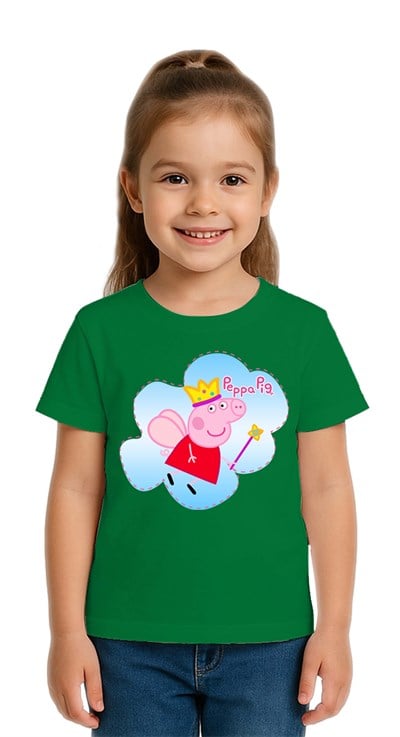 Unisex Peppa Pig baskılı Çocuk Tişört pamuklu penye kumaş
