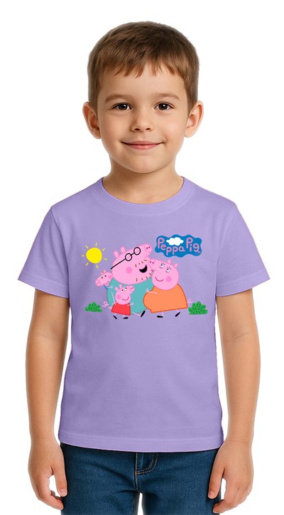 Unisex Peppa Pig baskılı Çocuk Tişört pamuklu penye kumaş
