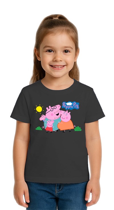Unisex Peppa Pig baskılı Çocuk Tişört pamuklu penye kumaş