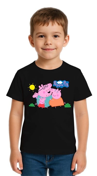 Unisex Peppa Pig baskılı Çocuk Tişört pamuklu penye kumaş
