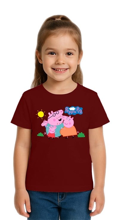 Unisex Peppa Pig baskılı Çocuk Tişört pamuklu penye kumaş