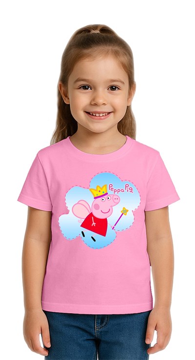 Unisex Peppa Pig baskılı Çocuk Tişört pamuklu penye kumaş