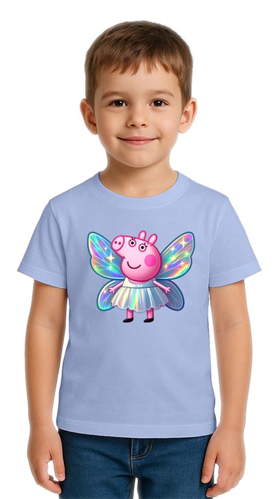 Unisex Peppa Pig baskılı Çocuk Tişört pamuklu penye kumaş