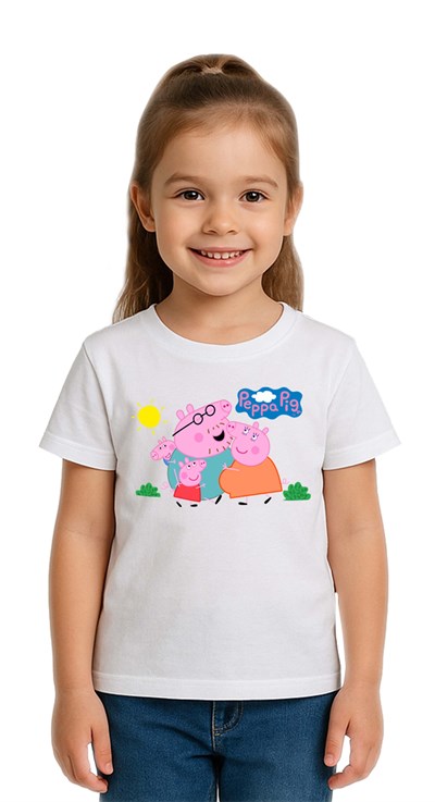 Unisex Peppa Pig baskılı Çocuk Tişört pamuklu penye kumaş