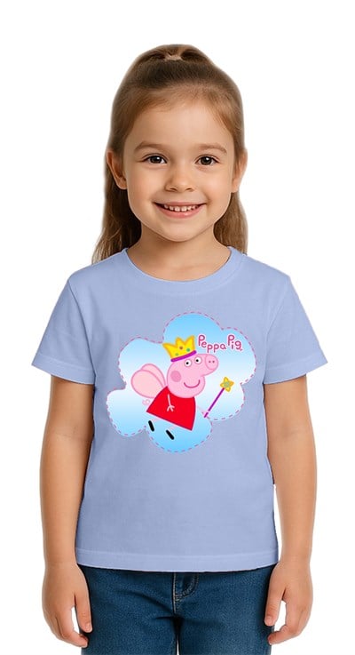 Unisex Peppa Pig baskılı Çocuk Tişört pamuklu penye kumaş
