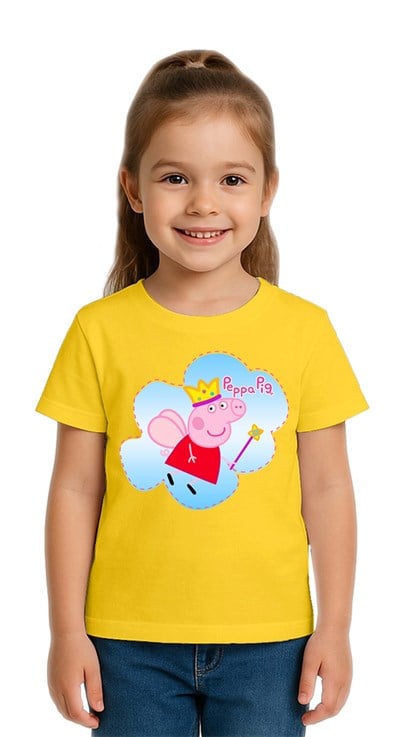 Unisex Peppa Pig baskılı Çocuk Tişört pamuklu penye kumaş