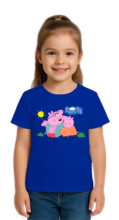Unisex Peppa Pig baskılı Çocuk Tişört pamuklu penye kumaş